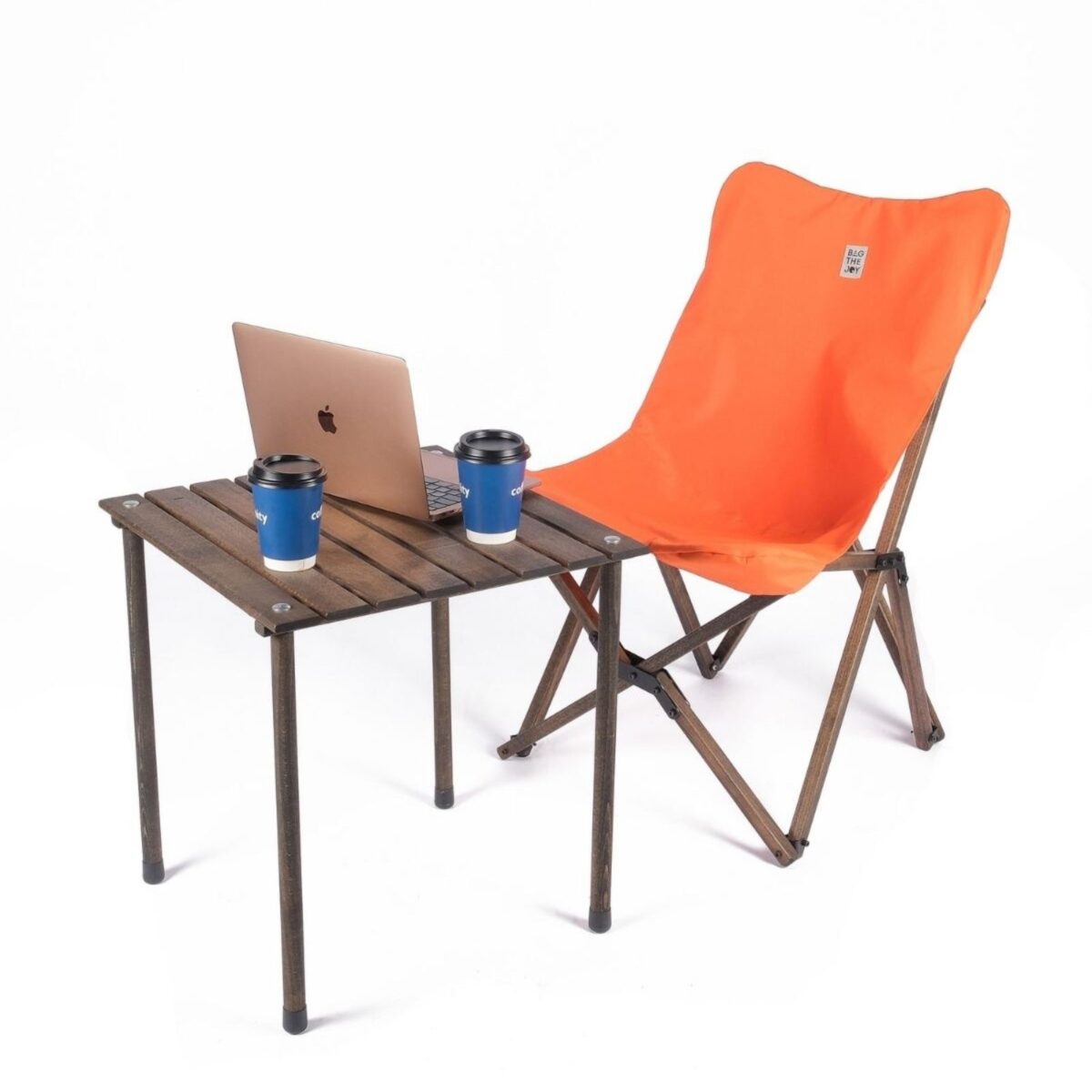 BAG THE JOY KATLANIR AHŞAP KAMP ve BAHÇE SANDALYESİ – ANTRASİT İSKELET - TURUNCU KILIF - Görsel 6
