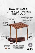 BAG THE JOY AHŞAP KATLANIR RULO KAMP MASASI / KAHVERENGİ (50*50*50) - Görsel 5