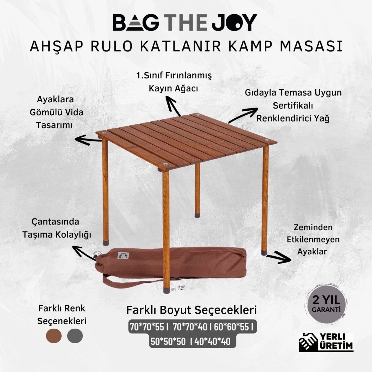 BAG THE JOY AHŞAP KATLANIR MASA SANDALYE SETİ – KAHVERENGİ – SU YEŞİLİ – 60*60*55cm - Görsel 5