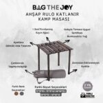 Bag The Joy 40x40x40 cm Ahşap Katlanır Rulo Kamp Masası | Piknik, Bahçe ve Balkon | Çantalı - Antrasit - Görsel 5