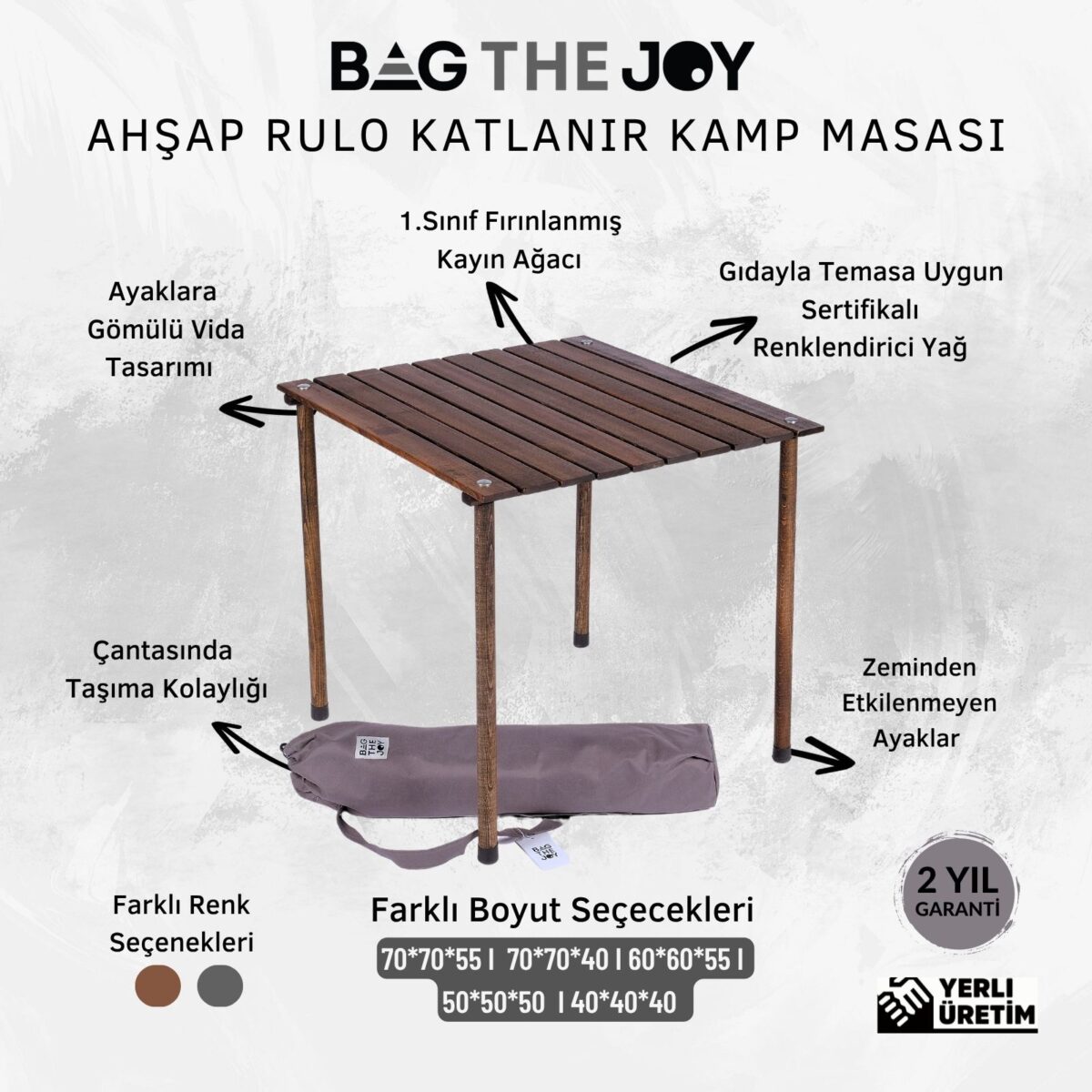 BAG THE JOY AHŞAP KATLANIR MASA SANDALYE SETİ – ANTRASİT- YEŞİL -60*60*55 - Görsel 5