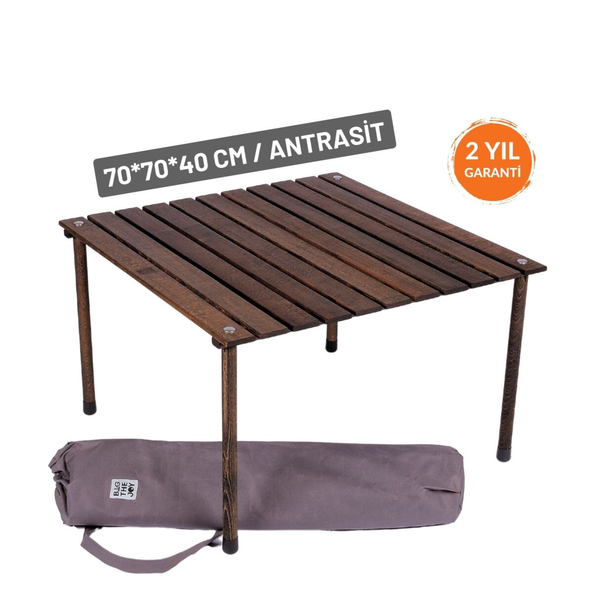 55 BAG THE JOY AHŞAP KATLANIR RULO KAMP MASASI / ANTRASİT (70*70*40) - Görsel 1