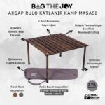BAG THE JOY AHŞAP KATLANIR RULO KAMP MASASI / ANTRASİT (70*70*40) - Görsel 5