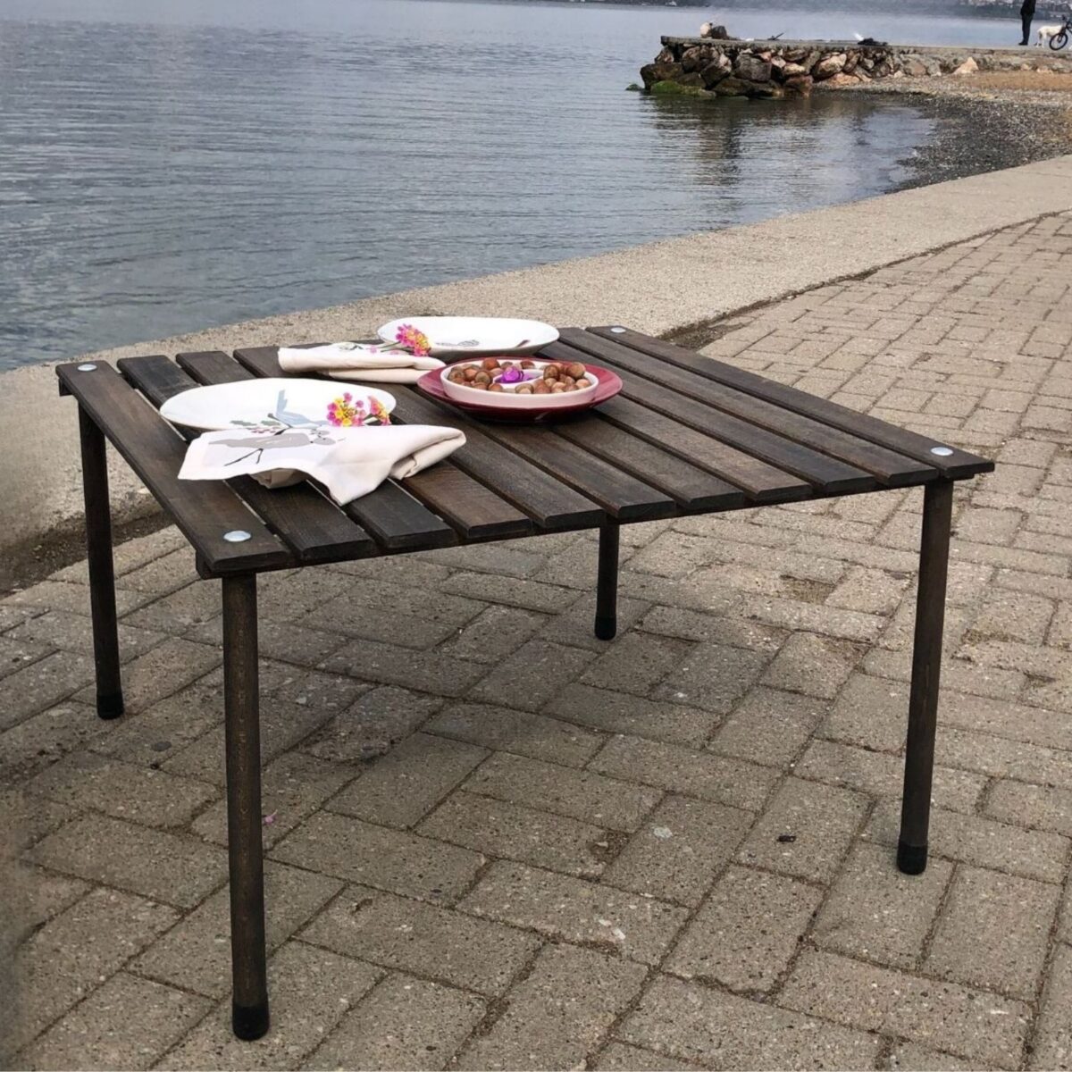 BAG THE JOY AHŞAP KATLANIR RULO KAMP MASASI / ANTRASİT (70*70*40) - Görsel 9
