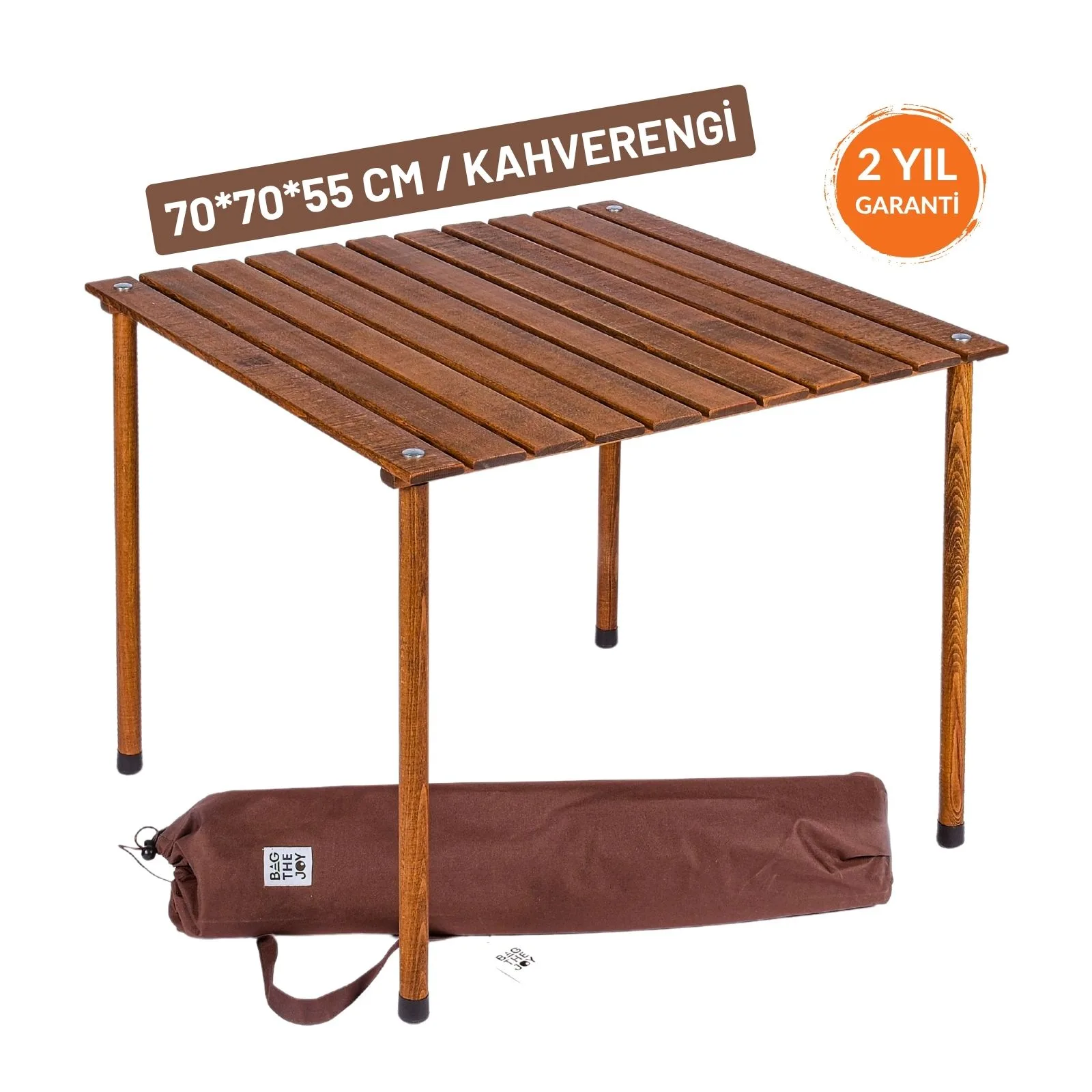Bag The Joy 70x70x55 cm Ahşap Katlanır Rulo Kamp Masası | Piknik, Bahçe ve Balkon | Çantalı - Kahverengi - Görsel 1