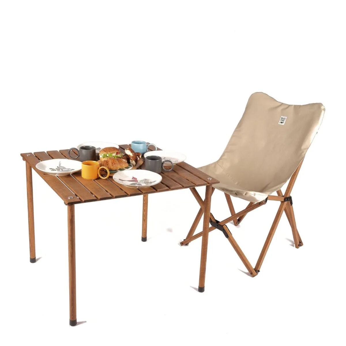 BAG THE JOY AHŞAP KATLANIR MASA SANDALYE SETİ - KAHVERENGİ - BEJ - 70*70*55cm - Görsel 7