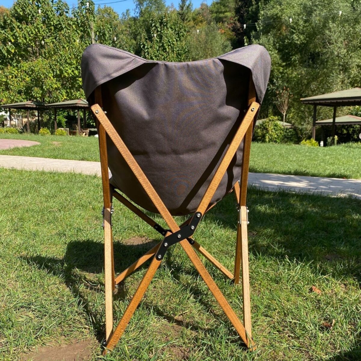 BAG THE JOY KATLANIR AHŞAP KAMP ve BAHÇE SANDALYESİ – KAHVERENGİ İSKELET - KOYU GRİ KILIF - Görsel 6