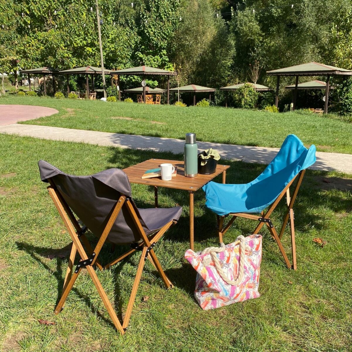 BAG THE JOY KATLANIR AHŞAP KAMP ve BAHÇE SANDALYESİ – KAHVERENGİ İSKELET - KOYU GRİ KILIF - Görsel 9