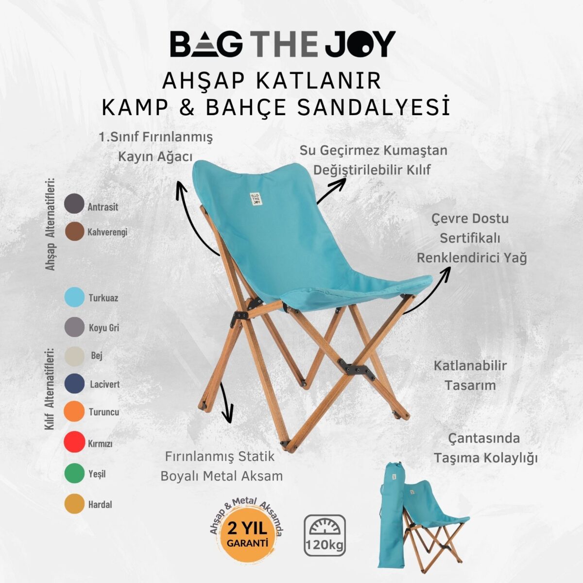 BAG THE JOY AHŞAP KATLANIR MASA SANDALYE SETİ – KAHVERENGİ- TURKUAZ - 70*70*55 - Görsel 14