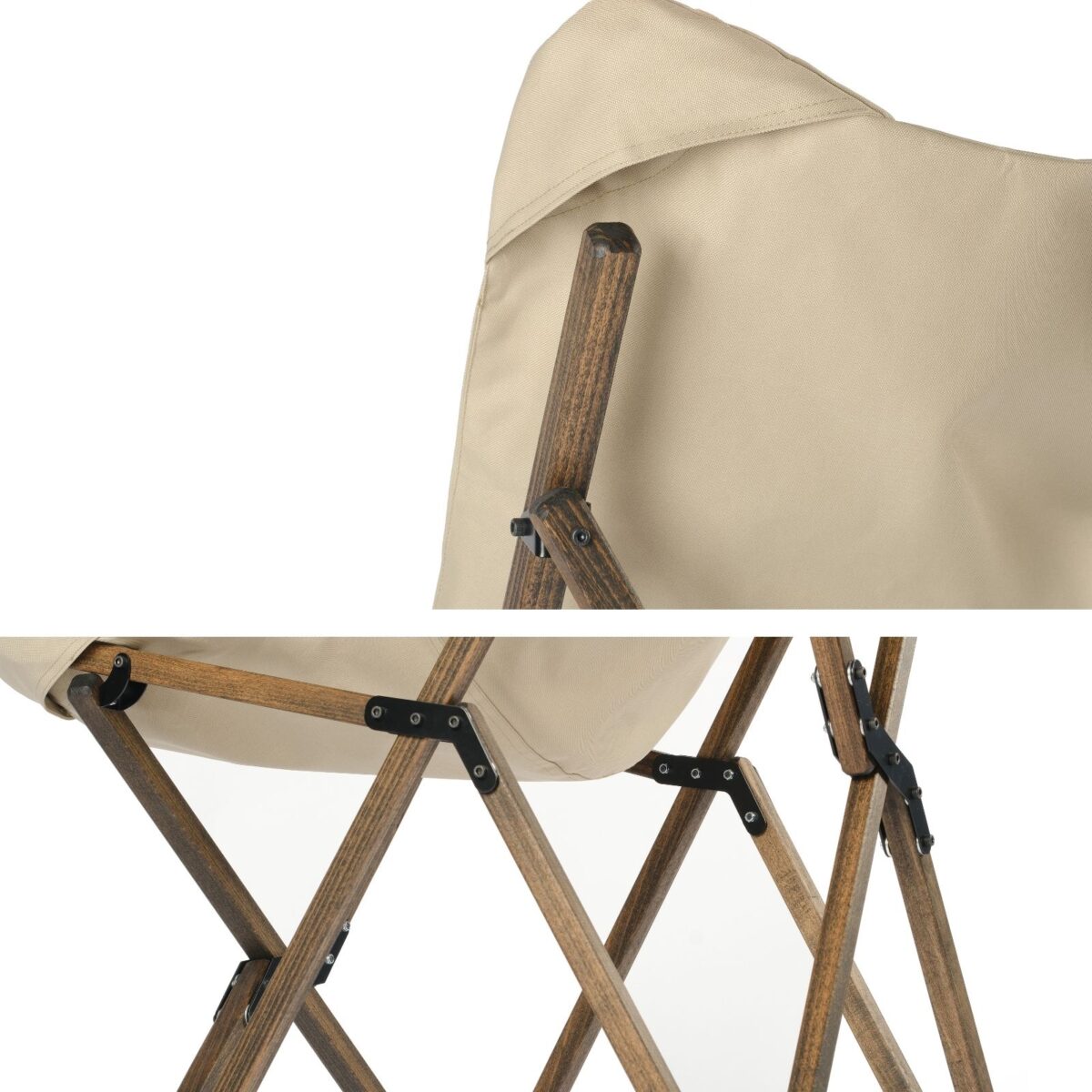 BAG THE JOY KATLANIR AHŞAP KAMP SANDALYESİ – ANTRASİT İSKELET - BEJ KILIF - Görsel 6