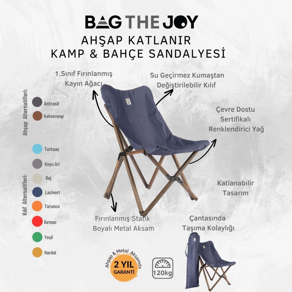 BAG THE JOY AHŞAP KATLANIR MASA SANDALYE SETİ – ANTRASİT- LACİVERT - 70*70*55 - Görsel 9