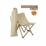 Bag The Joy Ahşap Katlanır Kamp Sandalyesi |Bahçe, Piknik, Balkon | Çantalı - Kahverengi İskelet – Bej Kılıf