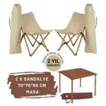 BAG THE JOY AHŞAP KATLANIR MASA SANDALYE SETİ - KAHVERENGİ - BEJ - 70*70*55cm