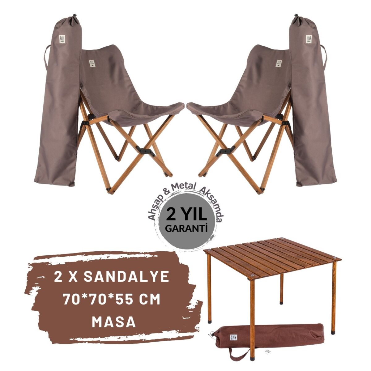 BAG THE JOY AHŞAP KATLANIR MASA SANDALYE SETİ – KAHVERENGİ - KOYU GRI - 70*70*55 - Görsel 1