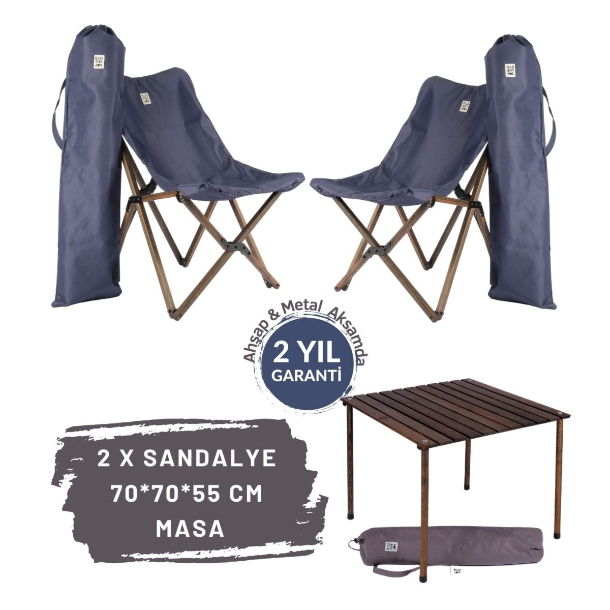 BAG THE JOY AHŞAP KATLANIR MASA SANDALYE SETİ – ANTRASİT- LACİVERT - 70*70*55 - Görsel 1