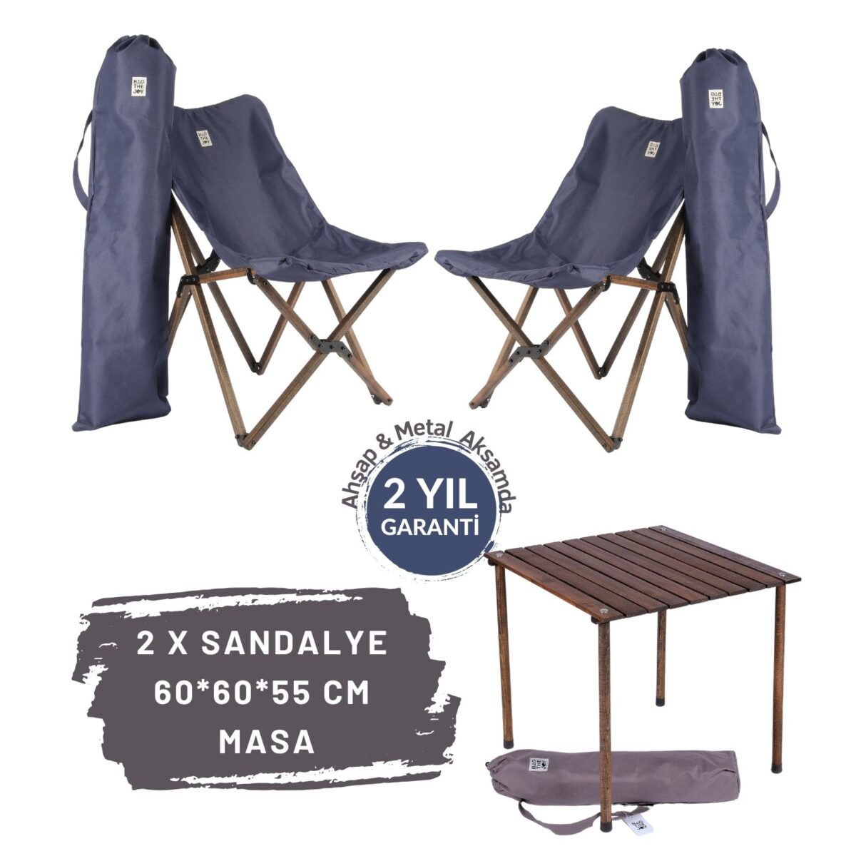 329 BAG THE JOY AHŞAP KATLANIR MASA SANDALYE SETİ – ANTRASİT- LACİVERT -60*60*55 - Görsel 1