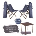 BAG THE JOY AHŞAP KATLANIR MASA SANDALYE SETİ – ANTRASİT- LACİVERT -60*60*55