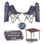 Bag The Joy Ahşap Katlanır Kamp Masa Sandalye Seti 50x50x50 cm | Çantalı | Antrasit – Lacivert