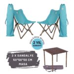 BAG THE JOY AHŞAP KATLANIR MASA SANDALYE SETİ – ANTRASİT- TURKUAZ -50*50*50