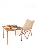 BAG THE JOY AHŞAP KATLANIR MASA SANDALYE SETİ - KAHVERENGİ - BEJ - 70*70*55cm - Görsel 8