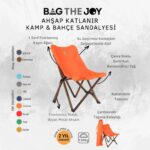 BAG THE JOY KATLANIR AHŞAP KAMP ve BAHÇE SANDALYESİ – ANTRASİT İSKELET - TURUNCU KILIF - Görsel 5