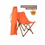 Bag The Joy Ahşap Katlanır Kamp Sandalyesi |Bahçe, Piknik, Balkon | Çantalı - Kahverengi İskelet – Turuncu Kılıf