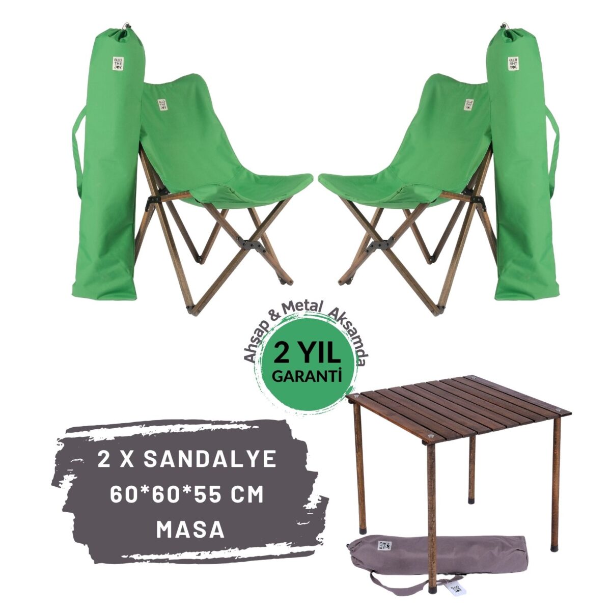 BAG THE JOY AHŞAP KATLANIR MASA SANDALYE SETİ – ANTRASİT- YEŞİL -60*60*55 - Görsel 1