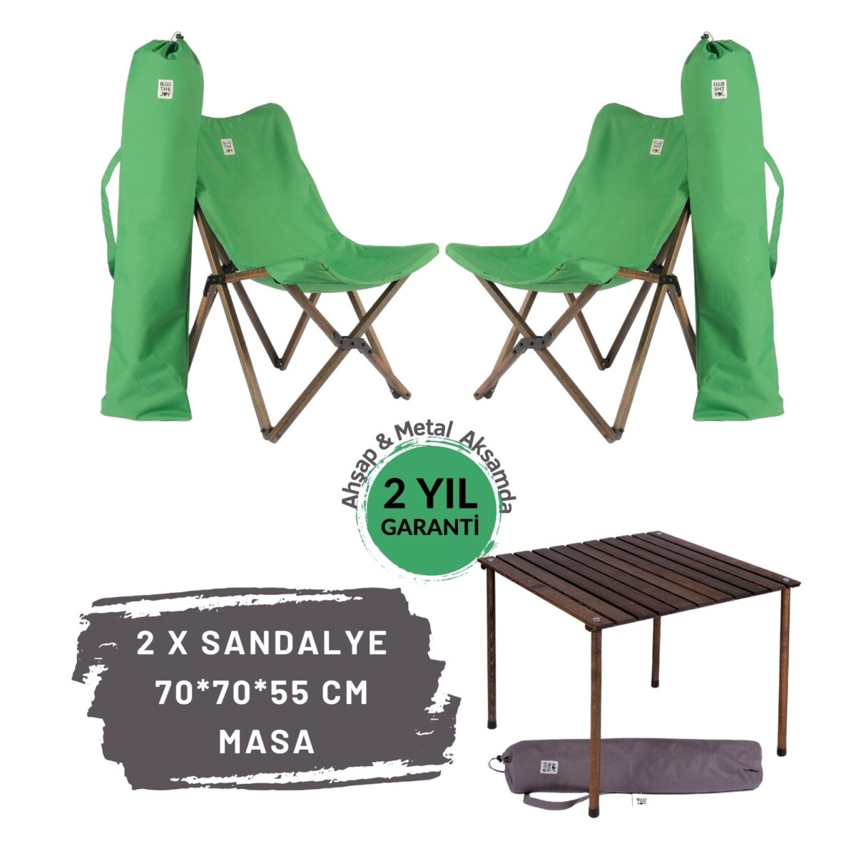 BAG THE JOY AHŞAP KATLANIR MASA SANDALYE SETİ – ANTRASİT- YEŞİL -70*70*55 - Görsel 1