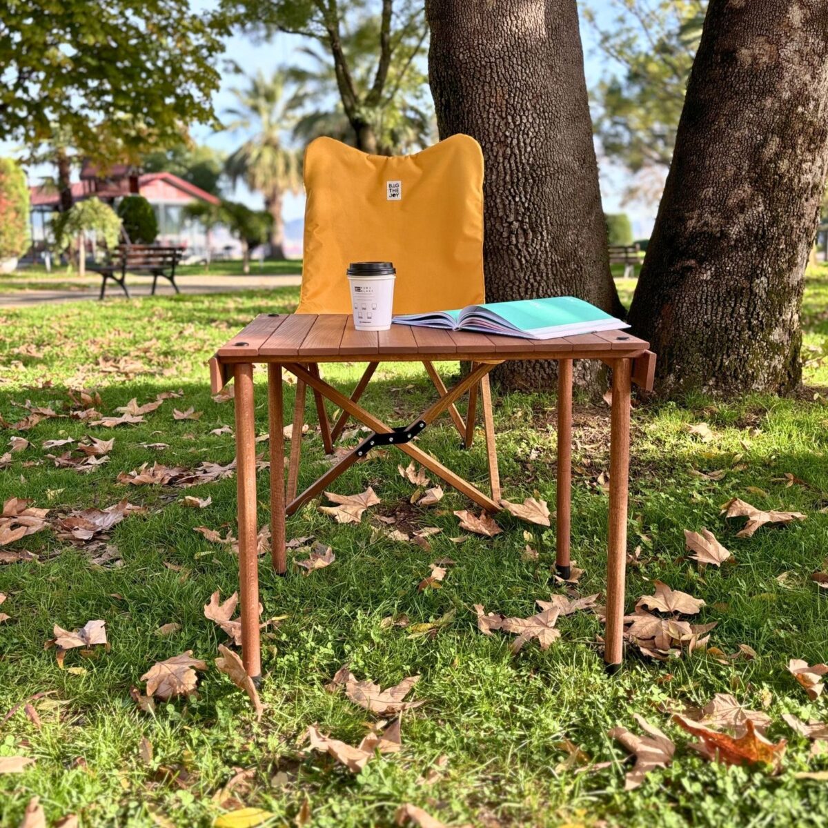 BAG THE JOY KATLANIR AHŞAP KAMP ve BAHÇE SANDALYESİ – KAHVERENGİ İSKELET - HARDAL KILIF - Görsel 8