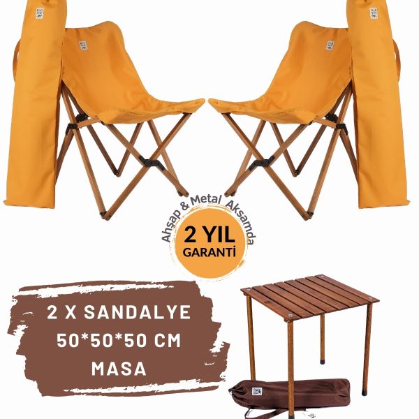 BAG THE JOY AHŞAP KATLANIR MASA SANDALYE SETİ – KAHVERENGİ - HARDAL -50*50*50