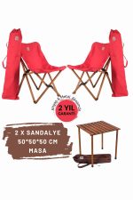 BAG THE JOY AHŞAP KATLANIR MASA SANDALYE SETİ – KAHVERENGİ - KIRMIZI -50*50*50