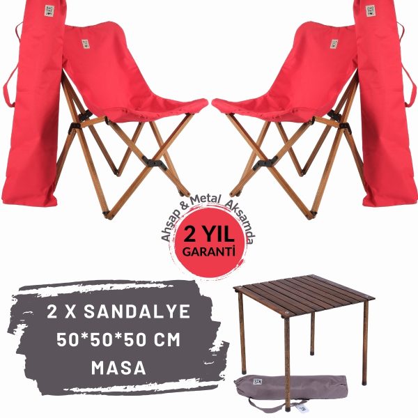 BAG THE JOY AHŞAP KATLANIR MASA SANDALYE SETİ – ANTRASİT- KIRMIZI -50*50*50