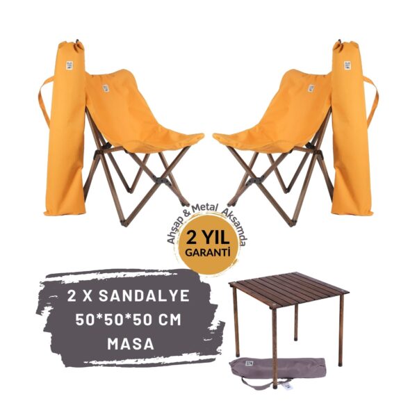 BAG THE JOY AHŞAP KATLANIR MASA SANDALYE SETİ – ANTRASİT- HARDAL -50*50*50