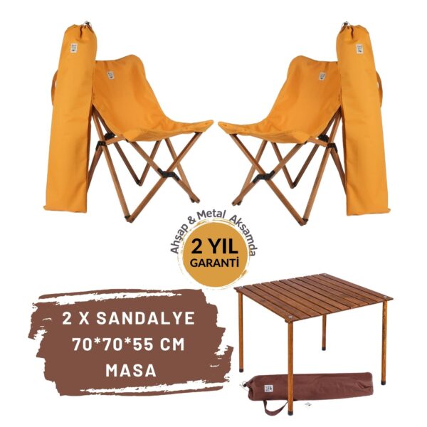 BAG THE JOY AHŞAP KATLANIR MASA SANDALYE SETİ – KAHVERENGİ - HARDAL - 70*70*55