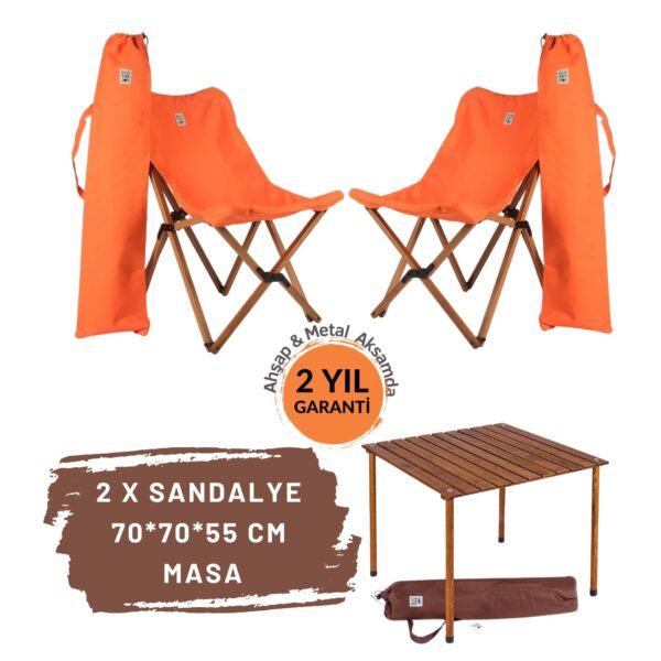 BAG THE JOY AHŞAP KATLANIR MASA SANDALYE SETİ – KAHVERENGİ - TURUNCU - 70*70*55