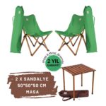 Bag The Joy Ahşap Katlanır Kamp Masa Sandalye Seti 50x50x50 cm | Çantalı | Kahverengi – Yeşil