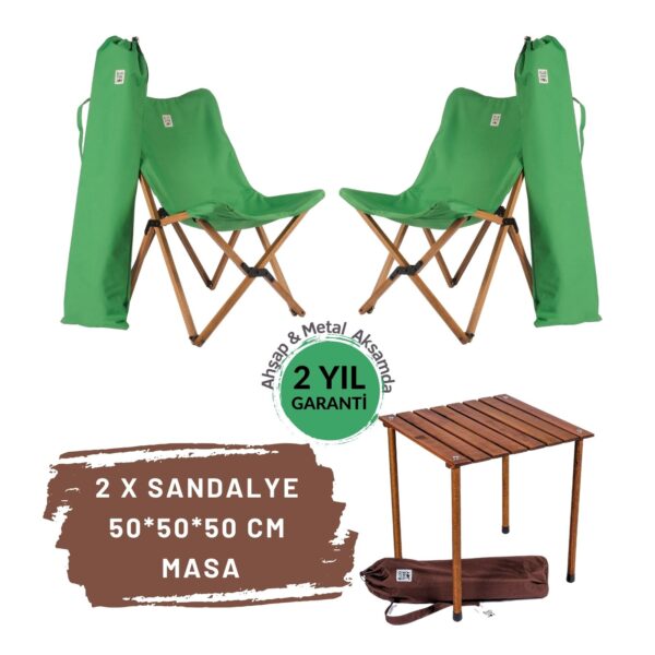 BAG THE JOY AHŞAP KATLANIR MASA SANDALYE SETİ – KAHVERENGİ - YEŞİL -50*50*50