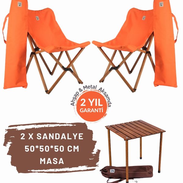 BAG THE JOY AHŞAP KATLANIR MASA SANDALYE SETİ – KAHVERENGİ - TURUNCU -50*50*50