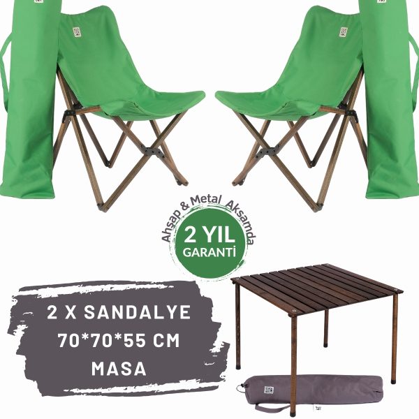 BAG THE JOY AHŞAP KATLANIR MASA SANDALYE SETİ – ANTRASİT- YEŞİL - 70*70*55