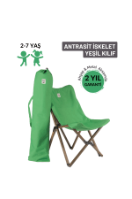 BAG THE JOY KIDS KATLANIR AHŞAP KAMP & BAHÇE SANDALYESİ ANTRASİT İSKELET - YEŞİL KILIF