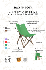 BAG THE JOY KIDS KATLANIR AHŞAP KAMP & BAHÇE SANDALYESİ ANTRASİT İSKELET - YEŞİL KILIF - Görsel 4