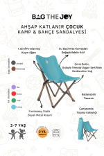 BAG THE JOY KIDS KATLANIR AHŞAP KAMP & BAHÇE SANDALYESİ ANTRASİT İSKELET – TURKUAZ KILIF - Görsel 4