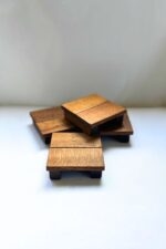 Masif Ahşap El Yapımı Kahverengi Bardak Altığı Seti (4 Adet) - Görsel 3