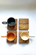 Masif Leftover - Ahşap El Yapımı Mektup Desenli Bardak Altığı Seti (4 Adet) - Görsel 3