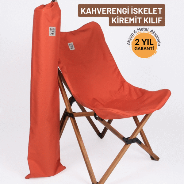 BAG THE JOY KATLANIR AHŞAP KAMP SANDALYESİ – KAHVERENGİ İSKELET - KİREMİT KILIF
