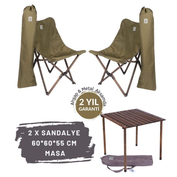 BAG THE JOY AHŞAP KATLANIR MASA SANDALYE SETİ – ANTRASİT – HAKİ – 60*60*55cm