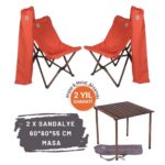 Bag The Joy Ahşap Katlanır Kamp Masa Sandalye Seti 60x60x55 cm | Çantalı | Antrasit – Kiremit