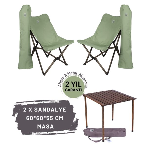 BAG THE JOY AHŞAP KATLANIR MASA SANDALYE SETİ – ANTRASİT – SU YEŞİLİ – 60*60*55cm