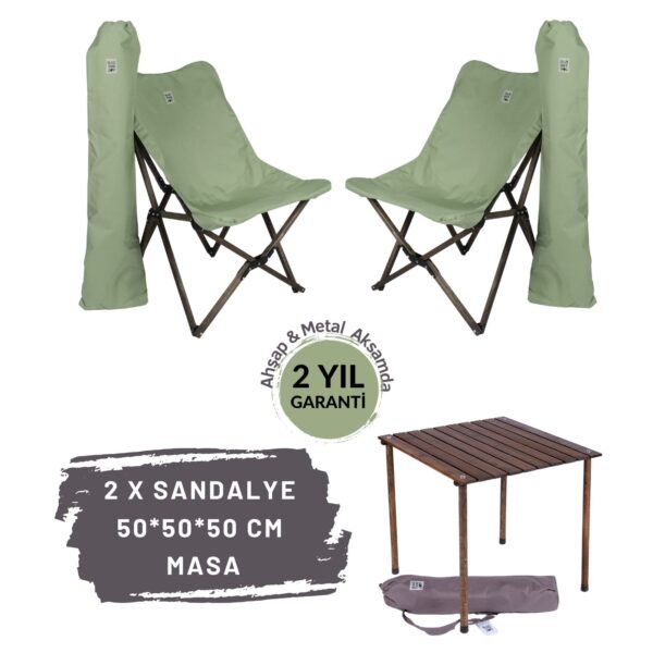 BAG THE JOY AHŞAP KATLANIR MASA SANDALYE SETİ – ANTRASİT – SU YEŞİLİ – 50*50*50cm