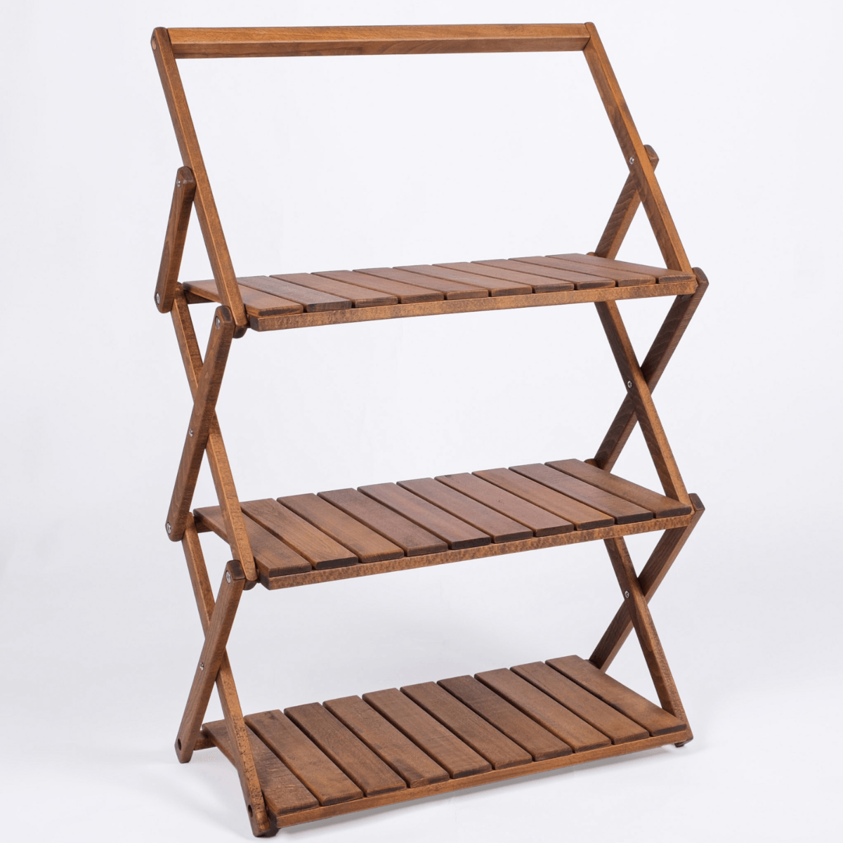 Bag The Joy Ahşap Kamp Rafı Katlanabilir 3 Katlı Portatif Bahçe ve Karavan Düzenleyici - Kahverengi - Görsel 2